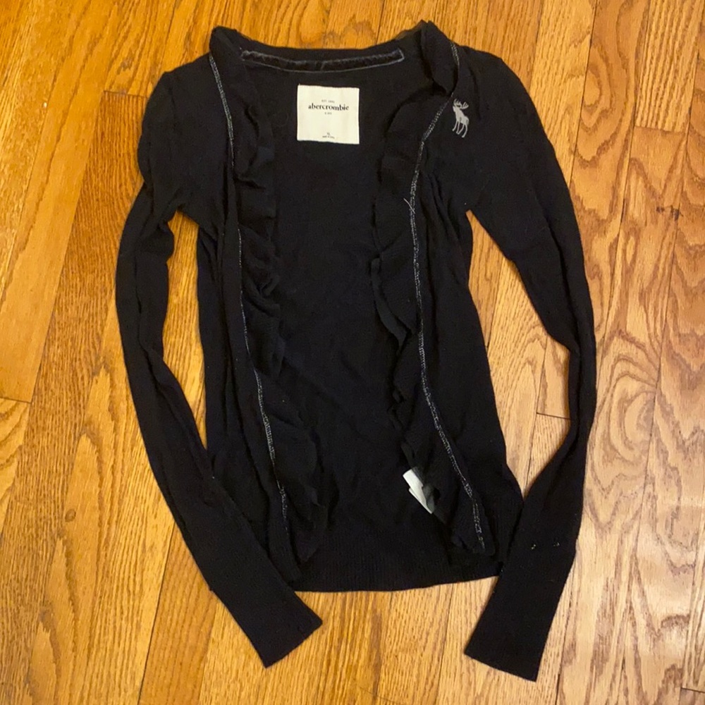 Abercrombie Ruffle Long Sleeve Navy Blue Sweater Cardigan